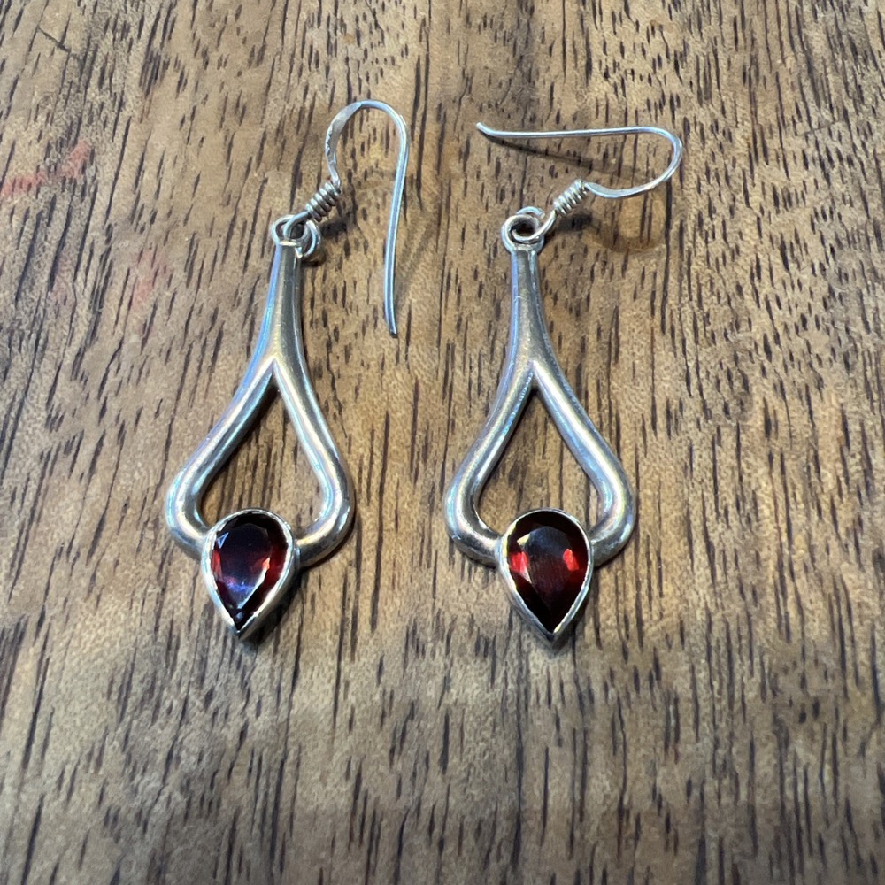 Garnet Sterling Silver Dangle Earrings
